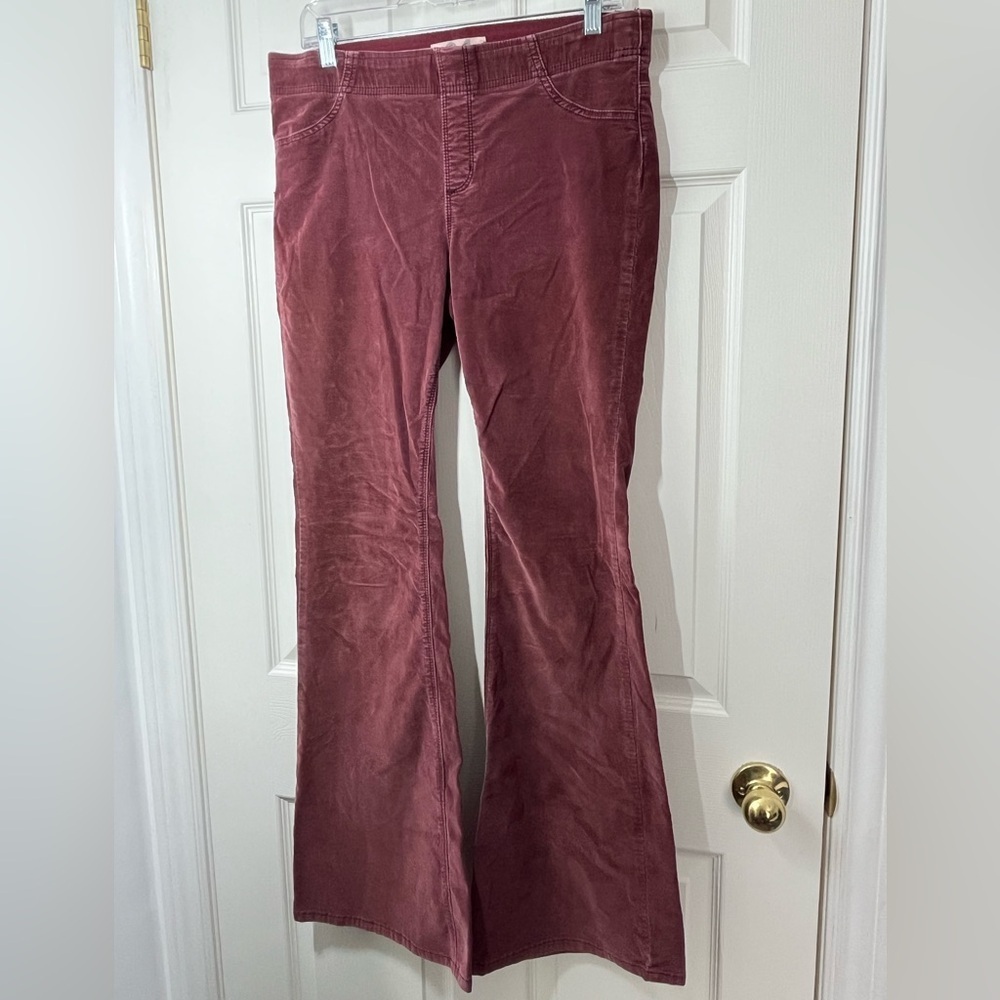 FREE PEOPLE We The Free Burgundy Flare Corduroy Elastic Waist Pants Size 31